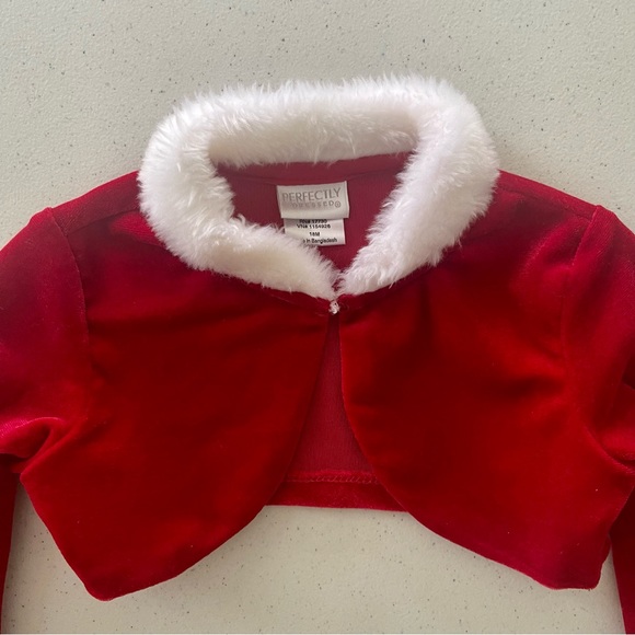 Perfectly Dressed red velvet baby jacket white fur trim coat 18M Santa Christmas - Picture 6 of 7